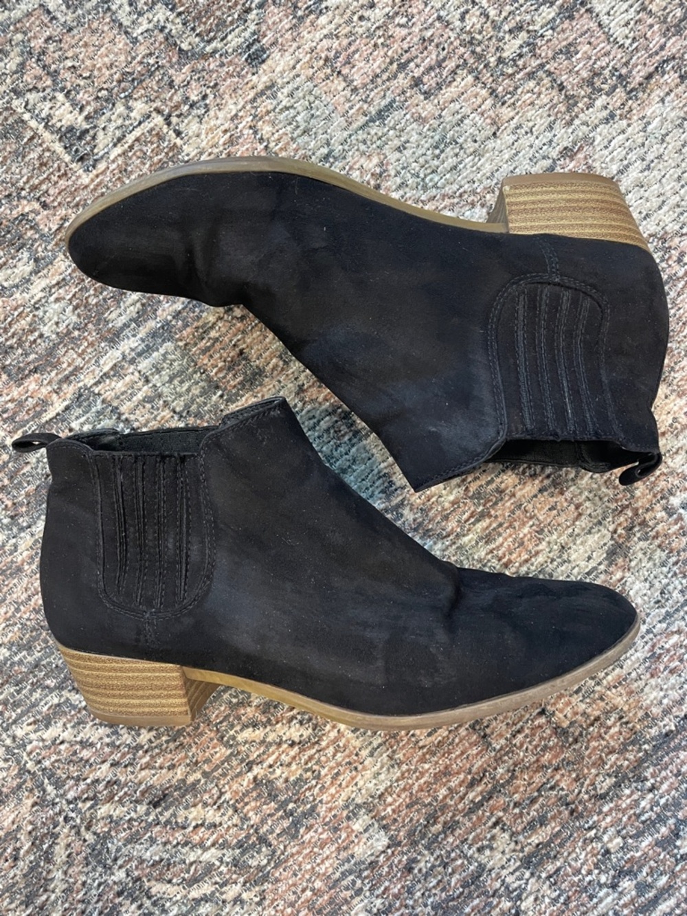 A New Day Black Faux Suede Ankle Booties Size 8 Block Heel
